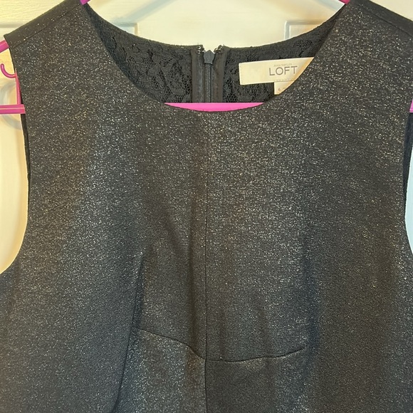 NWT LOFT Dress A Line Peekaboo Lace Back Party Black Silver Metallic - Picture 2 of 6